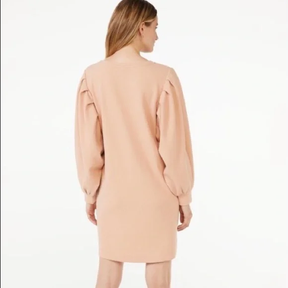 🆕 Scoop Puff Sleeve Crew Neck Sweatshirt Dress Beige Large (Size 12-14) - Picture 2 of 9